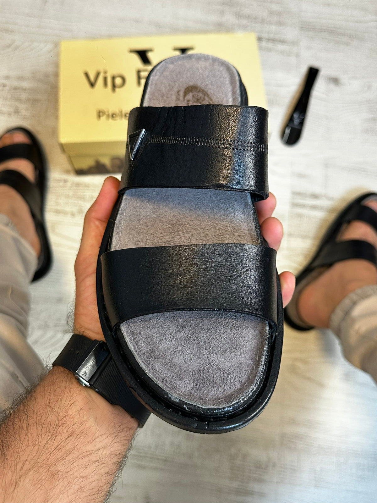Papuci Barbati Premium Cusuti Din Piele Naturala 100% COD 965