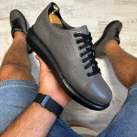 Pantofi Sport Barbati Siret Gri-Negru Casual Piele Naturala  COD 801