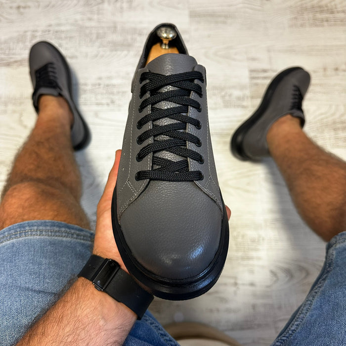 Pantofi Sport Barbati Siret Gri-Negru Casual Piele Naturala  COD 801