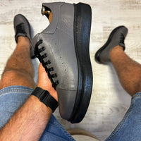 Pantofi Sport Barbati Siret Gri-Negru Casual Piele Naturala  COD 801