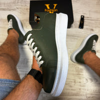 Pantofi Sport Barbati Siret Verde-Alb Casual Piele Naturala  COD 803
