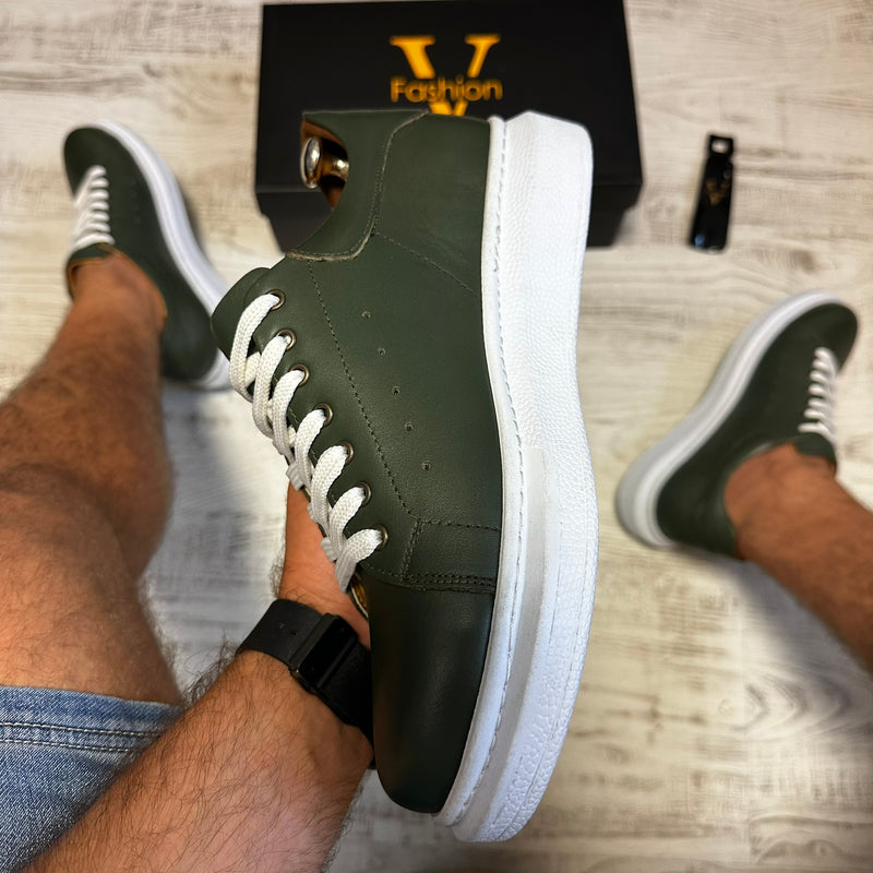 Pantofi Sport Barbati Siret Verde-Alb Casual Piele Naturala  COD 803