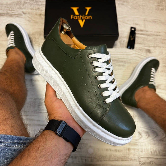 Pantofi Sport Barbati Siret Verde-Alb Casual Piele Naturala  COD 803